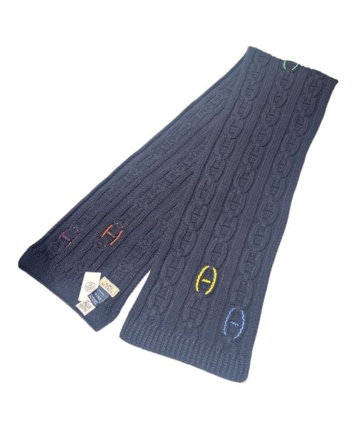 HERMES（エルメス）HERMES (エルメス) TRI-MAILLON  Chaine dAncre カシミヤ マフラー  ネイビー サイズ:30cm×200cmの古着・服飾アイテム