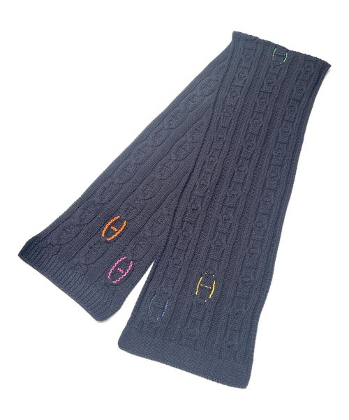 HERMES（エルメス）HERMES (エルメス) TRI-MAILLON  Chaine dAncre カシミヤ マフラー  ネイビー サイズ:30cm×200cmの古着・服飾アイテム