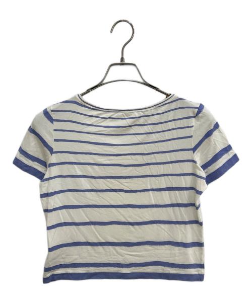 HERMES（エルメス）HERMES (エルメス) マルジェラ期 半袖ボ－ダーカットソー ホワイト×パープル サイズ:SMの古着・服飾アイテム