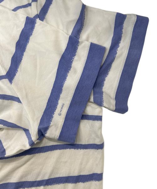 HERMES（エルメス）HERMES (エルメス) マルジェラ期 半袖ボ－ダーカットソー ホワイト×パープル サイズ:SMの古着・服飾アイテム