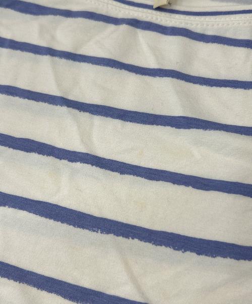 HERMES（エルメス）HERMES (エルメス) マルジェラ期 半袖ボ－ダーカットソー ホワイト×パープル サイズ:SMの古着・服飾アイテム