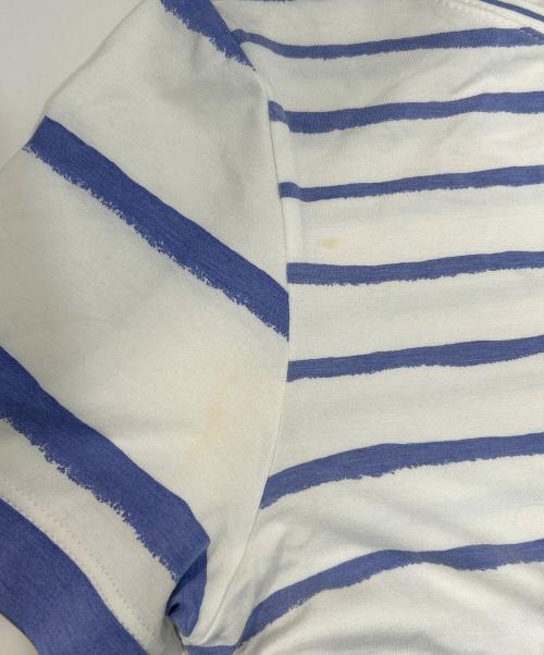 HERMES（エルメス）HERMES (エルメス) マルジェラ期 半袖ボ－ダーカットソー ホワイト×パープル サイズ:SMの古着・服飾アイテム