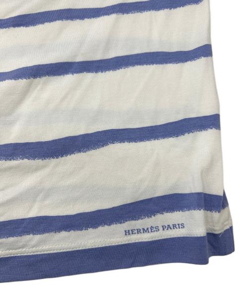 HERMES（エルメス）HERMES (エルメス) マルジェラ期 半袖ボ－ダーカットソー ホワイト×パープル サイズ:SMの古着・服飾アイテム