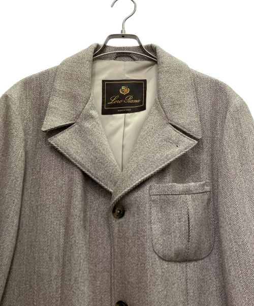 LORO PIANA（ロロピアーナ）LORO PIANA (ロロピアーナ) カシミヤ ヘリンボーン コート SRORM SYSTEM ライトグレー×ブラウン サイズ:Lの古着・服飾アイテム