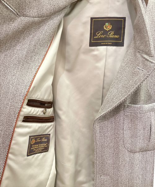 LORO PIANA（ロロピアーナ）LORO PIANA (ロロピアーナ) カシミヤ ヘリンボーン コート SRORM SYSTEM ライトグレー×ブラウン サイズ:Lの古着・服飾アイテム