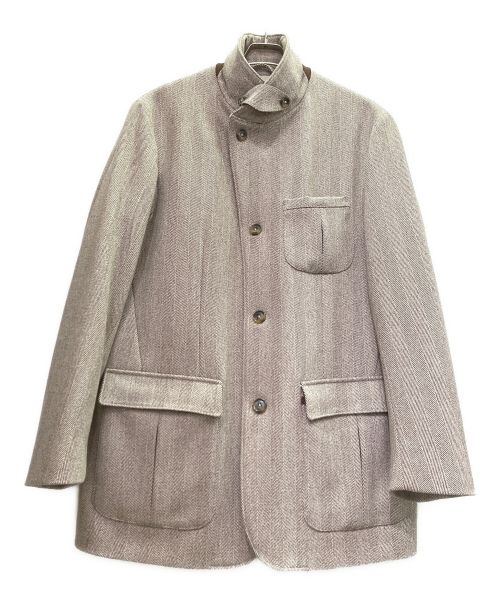 LORO PIANA（ロロピアーナ）LORO PIANA (ロロピアーナ) カシミヤ ヘリンボーン コート SRORM SYSTEM ライトグレー×ブラウン サイズ:Lの古着・服飾アイテム