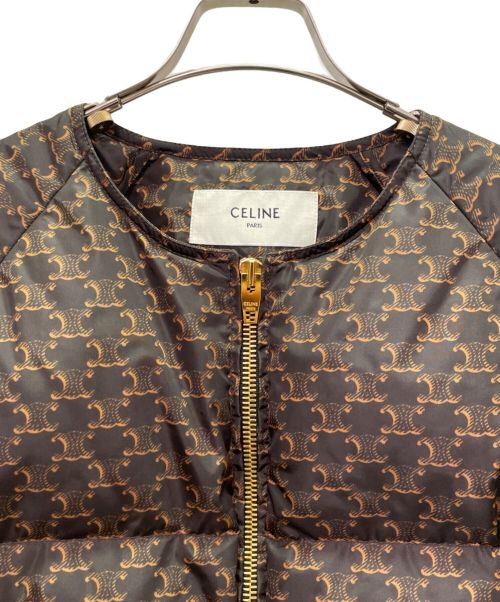 CELINE（セリーヌ）CELINE (セリーヌ) トリオンフ ノーカラー ダウンジャケット ブラウン サイズ:38の古着・服飾アイテム