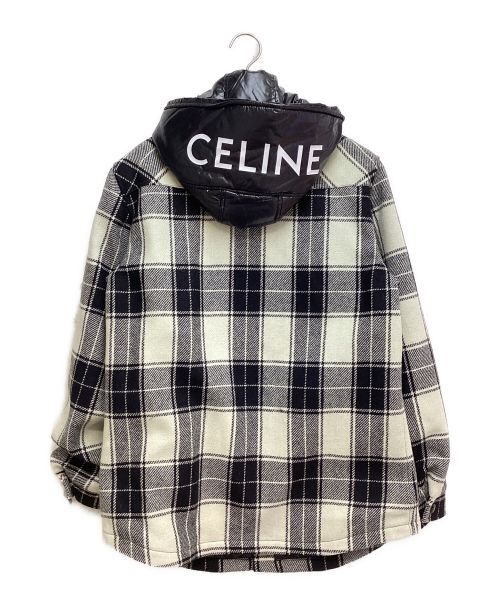 CELINE（セリーヌ）CELINE (セリーヌ) 21AW キルティングフランネルシャツフーデッドロゴブルゾン ブラック×ホワイト サイズ:44の古着・服飾アイテム