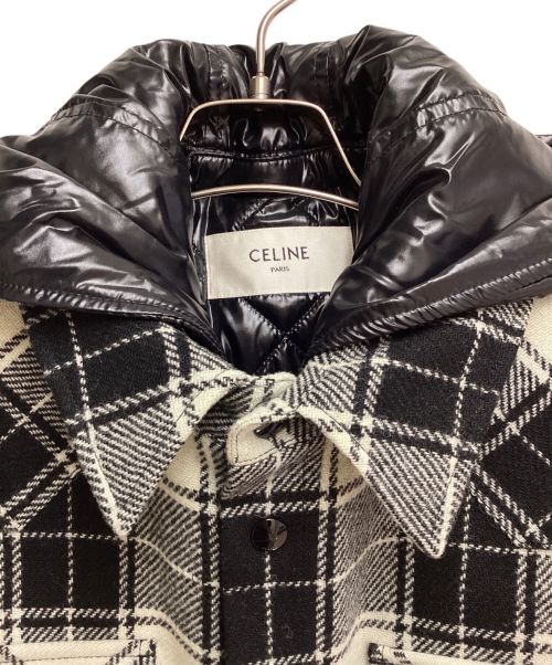 CELINE（セリーヌ）CELINE (セリーヌ) 21AW キルティングフランネルシャツフーデッドロゴブルゾン ブラック×ホワイト サイズ:44の古着・服飾アイテム