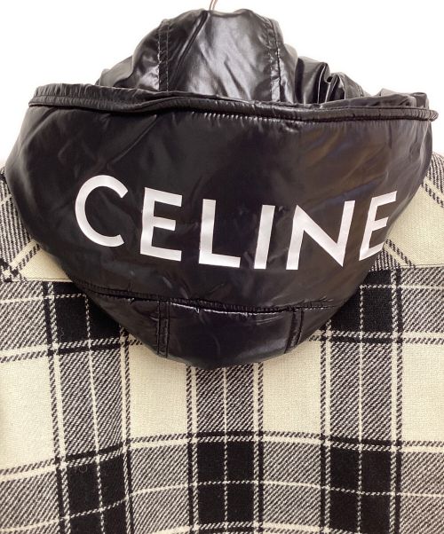 CELINE（セリーヌ）CELINE (セリーヌ) 21AW キルティングフランネルシャツフーデッドロゴブルゾン ブラック×ホワイト サイズ:44の古着・服飾アイテム