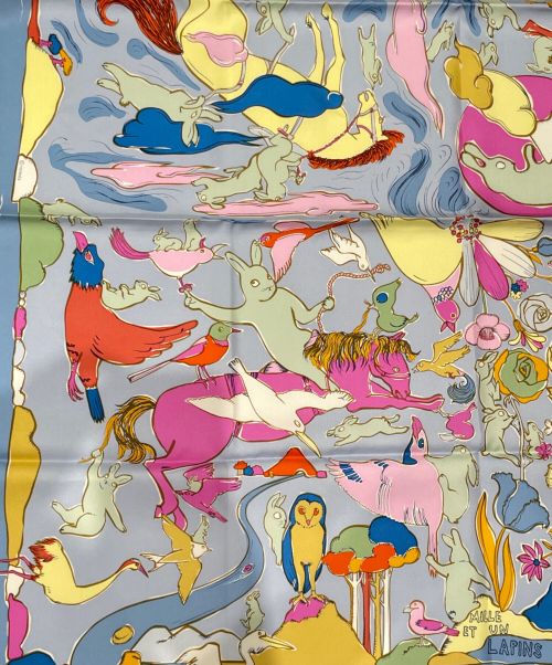 HERMES（エルメス）HERMES (エルメス) カレ 90 Mille et Un Lapins 千と一羽のうさぎ スカイブルー サイズ:90×90 未使用品の古着・服飾アイテム