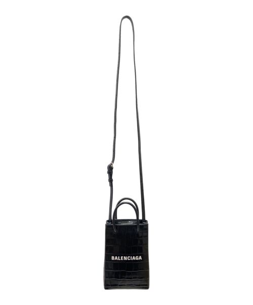 BALENCIAGA（バレンシアガ）BALENCIAGA (バレンシアガ) クロコ型押しショルダーポーチ ブラックの古着・服飾アイテム