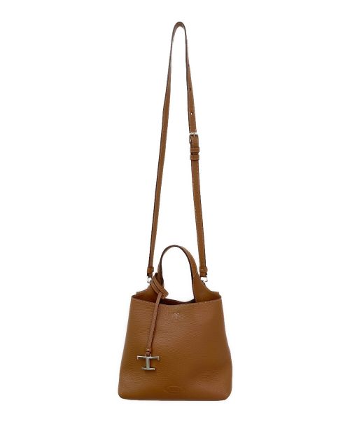 TOD'S（トッズ）TOD'S (トッズ) Tタイムレスミニレザーバッグ キャメルブラウンの古着・服飾アイテム