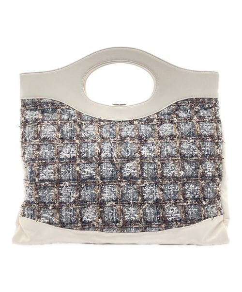 CHANEL（シャネル）CHANEL (シャネル) ツイード2WAYショッピングバッグ ホワイト×グレーの古着・服飾アイテム