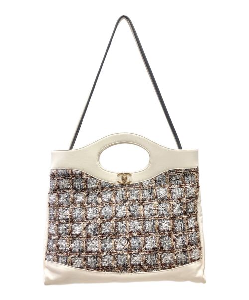 CHANEL（シャネル）CHANEL (シャネル) ツイード2WAYショッピングバッグ ホワイト×グレーの古着・服飾アイテム