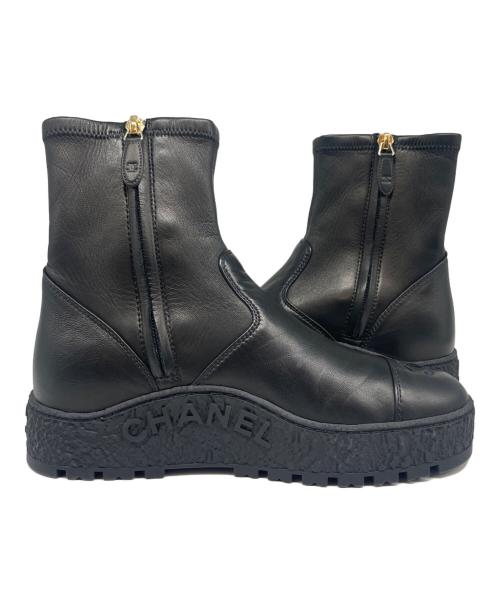CHANEL（シャネル）CHANEL (シャネル) ボリュームソールレザーアンクル ブラック サイズ:36Cの古着・服飾アイテム