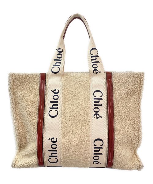 Chloe（クロエ）Chloe (クロエ) Woodyラージ シープスキンバッグ ベージュ×ブラウンの古着・服飾アイテム
