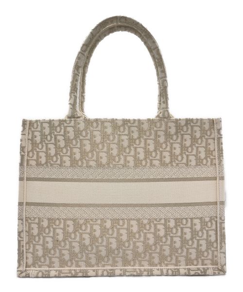 Christian Dior（クリスチャン ディオール）Christian Dior (クリスチャン ディオール) ブックトート オブリーク柄 ミディアム ホワイト×ゴールド サイズ:ミディアム/mediumの古着・服飾アイテム