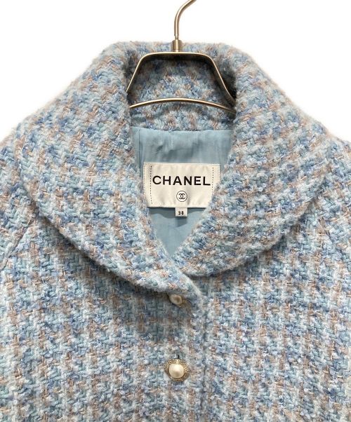 CHANEL（シャネル）CHANEL (シャネル) パールボタン ツイードジャケット スカイブルー サイズ:38の古着・服飾アイテム