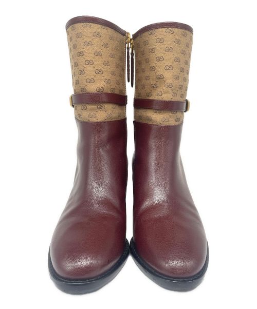 GUCCI（グッチ）GUCCI (グッチ) ヒールロゴ サイドジップ ブーティ ブラウン サイズ:34 2/1の古着・服飾アイテム