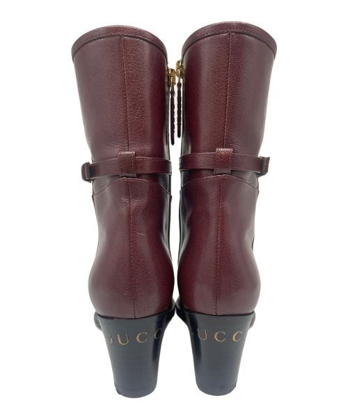 GUCCI（グッチ）GUCCI (グッチ) ヒールロゴ サイドジップ ブーティ ブラウン サイズ:34 2/1の古着・服飾アイテム
