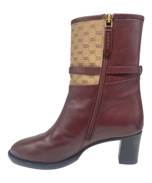 GUCCI（グッチ）GUCCI (グッチ) ヒールロゴ サイドジップ ブーティ ブラウン サイズ:34 2/1の古着・服飾アイテム