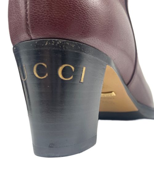 GUCCI（グッチ）GUCCI (グッチ) ヒールロゴ サイドジップ ブーティ ブラウン サイズ:34 2/1の古着・服飾アイテム