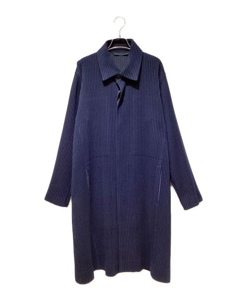 HOMME PLISSE ISSEY MIYAKE（オム プリッセ イッセイ ミヤケ）HOMME PLISSE ISSEY MIYAKE (オムプリッセ イッセイ ミヤケ) Pleats Stencil Collar Coat（プリーツステンカラーコート） ネイビー サイズ:3の古着・服飾アイテム