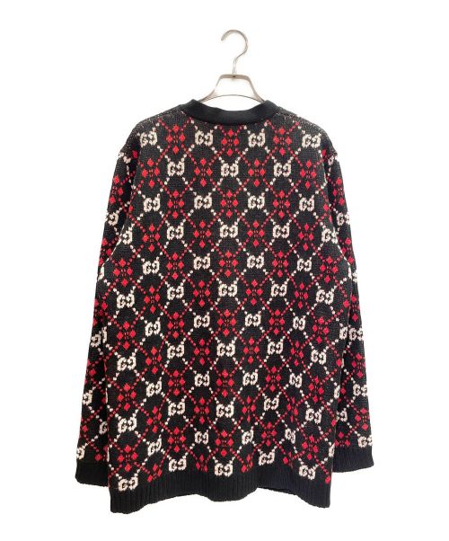 GUCCI（グッチ）GUCCI (グッチ) GG ダイヤモンド カーディガン ブラック×レッド サイズ:Mの古着・服飾アイテム