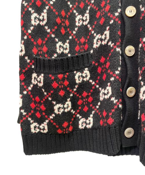 GUCCI（グッチ）GUCCI (グッチ) GG ダイヤモンド カーディガン ブラック×レッド サイズ:Mの古着・服飾アイテム