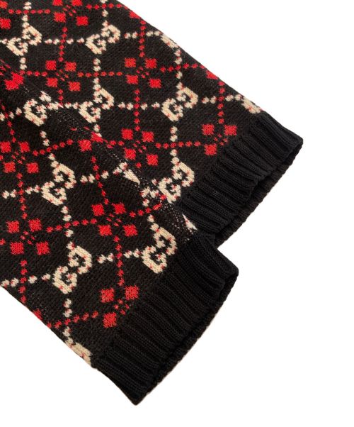 GUCCI（グッチ）GUCCI (グッチ) GG ダイヤモンド カーディガン ブラック×レッド サイズ:Mの古着・服飾アイテム