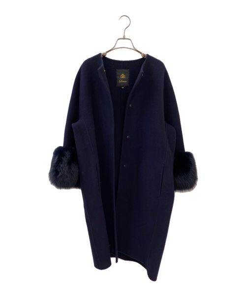 DRAWER（ドゥロワー）DRAWER (ドゥロワー) ファーカフスノーカラーコート ネイビー サイズ:36の古着・服飾アイテム