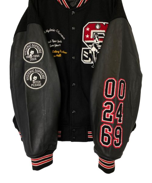 SUPREME（シュプリーム）SUPREME (シュプリーム) Hysteric Glamour (ヒステリックグラマー) Varsity Jacket（バーシティジャケット） ブラック サイズ:XLの古着・服飾アイテム