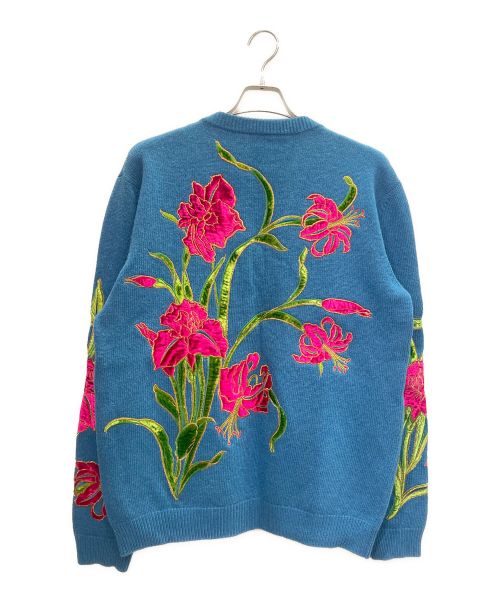 GUCCI（グッチ）GUCCI (グッチ) Vネック 花柄 刺繍 ニット ブルー サイズ:Mの古着・服飾アイテム