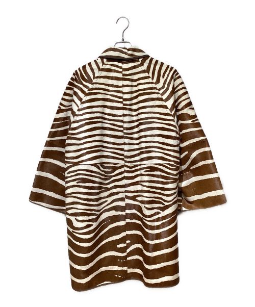 GUCCI（グッチ）GUCCI (グッチ) Zebra Pattern Stencil Collar Coat(ゼブラ柄ステンカラーコート) ホワイト×ブラウン サイズ:48の古着・服飾アイテム