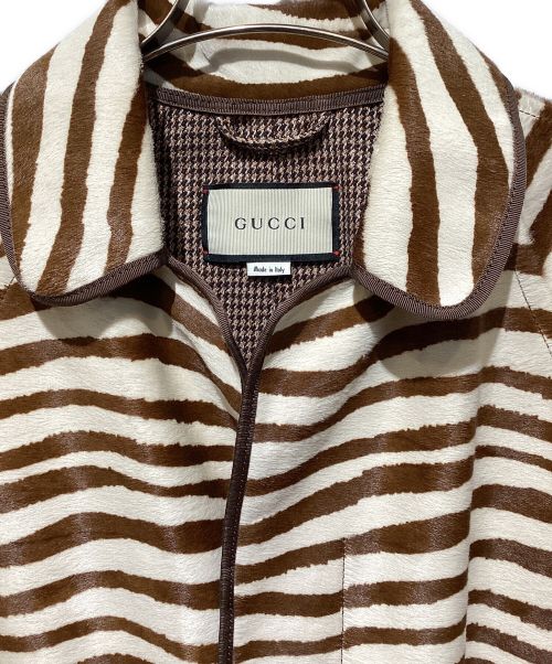 GUCCI（グッチ）GUCCI (グッチ) Zebra Pattern Stencil Collar Coat(ゼブラ柄ステンカラーコート) ホワイト×ブラウン サイズ:48の古着・服飾アイテム