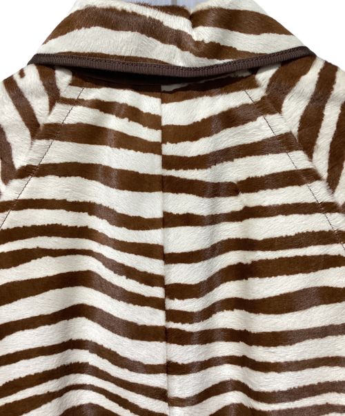 GUCCI（グッチ）GUCCI (グッチ) Zebra Pattern Stencil Collar Coat(ゼブラ柄ステンカラーコート) ホワイト×ブラウン サイズ:48の古着・服飾アイテム