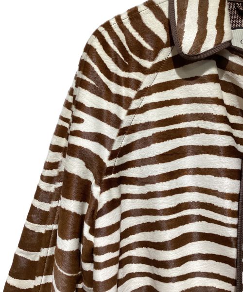 GUCCI（グッチ）GUCCI (グッチ) Zebra Pattern Stencil Collar Coat(ゼブラ柄ステンカラーコート) ホワイト×ブラウン サイズ:48の古着・服飾アイテム