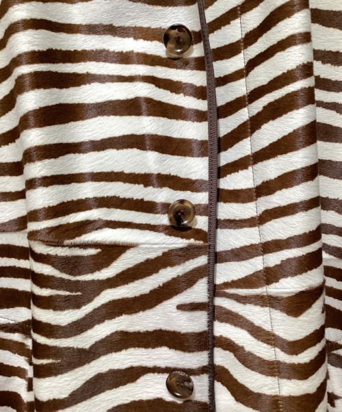GUCCI（グッチ）GUCCI (グッチ) Zebra Pattern Stencil Collar Coat(ゼブラ柄ステンカラーコート) ホワイト×ブラウン サイズ:48の古着・服飾アイテム