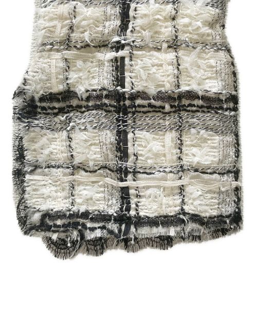 CHANEL（シャネル）CHANEL (シャネル) ココボタン ラメ糸 ツイード コート ホワイト×ブラック サイズ:38の古着・服飾アイテム