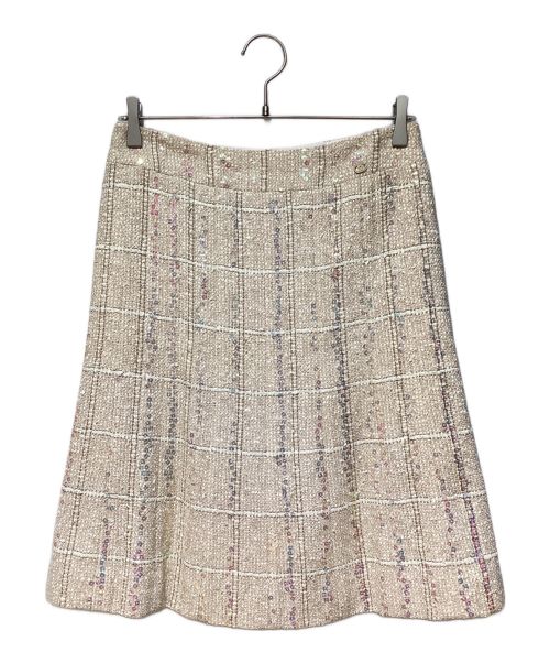 CHANEL（シャネル）CHANEL (シャネル) ツイードスパンコールスカート ベージュ サイズ:40の古着・服飾アイテム