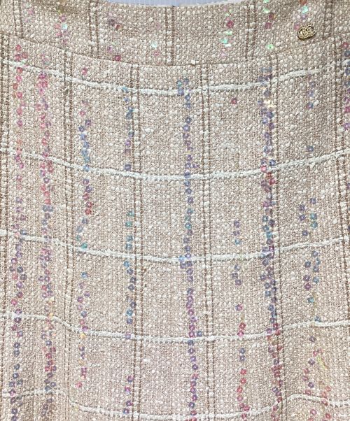 CHANEL（シャネル）CHANEL (シャネル) ツイードスパンコールスカート ベージュ サイズ:40の古着・服飾アイテム