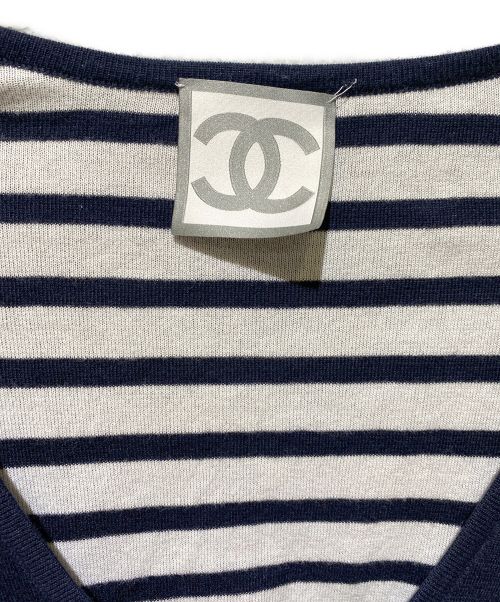 CHANEL（シャネル）CHANEL (シャネル) Vネックコットンニット ネイビー サイズ:36の古着・服飾アイテム