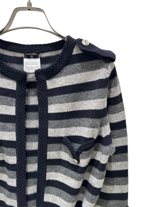 CHANEL（シャネル）CHANEL (シャネル) ボーダー カシミヤ カーディガン ブラック×グレー サイズ:38の古着・服飾アイテム