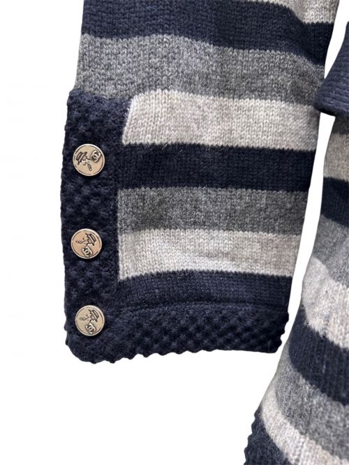 CHANEL（シャネル）CHANEL (シャネル) ボーダー カシミヤ カーディガン ブラック×グレー サイズ:38の古着・服飾アイテム