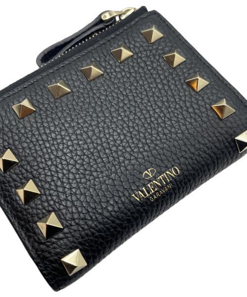 VALENTINO（ヴァレンティノ）VALENTINO (ヴァレンティノ) スタッズコンパクトウォレット ブラックの古着・服飾アイテム
