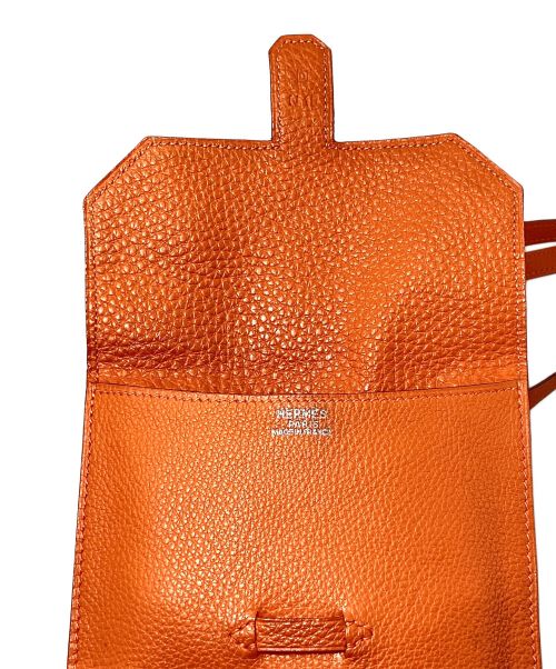 HERMES（エルメス）HERMES (エルメス) Leather Square Shoulder Pouch（レザースクエアショルダーポーチ） オレンジ サイズ:-の古着・服飾アイテム