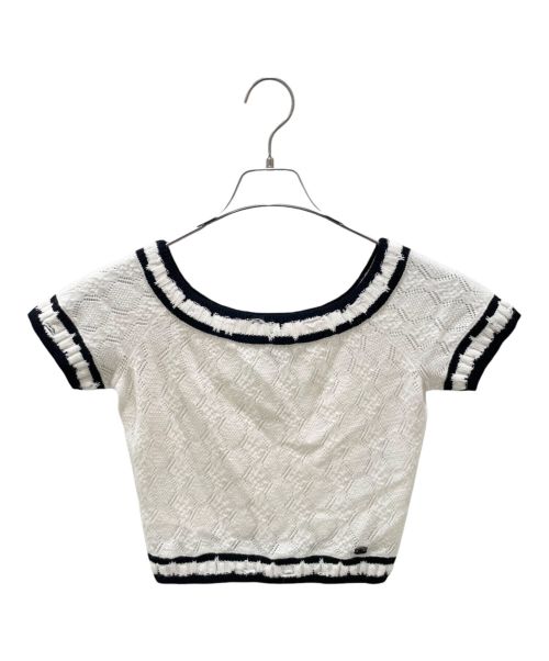 CHANEL（シャネル）CHANEL (シャネル) カシミヤ 半袖 ニット ホワイト×ブラック サイズ:36の古着・服飾アイテム