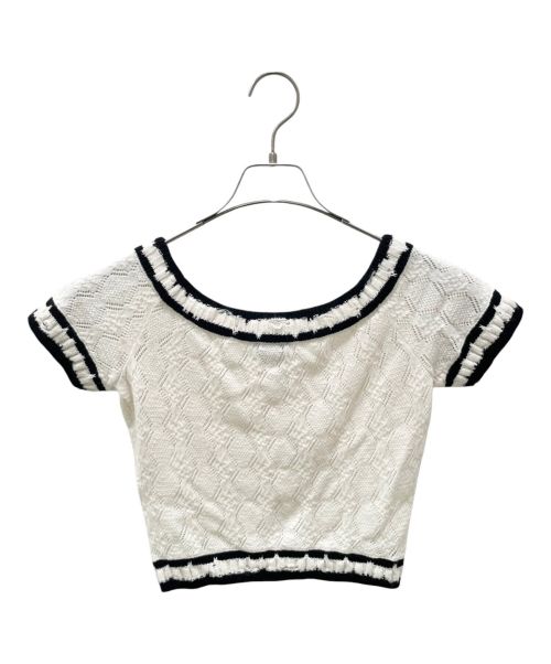 CHANEL（シャネル）CHANEL (シャネル) カシミヤ 半袖 ニット ホワイト×ブラック サイズ:36の古着・服飾アイテム