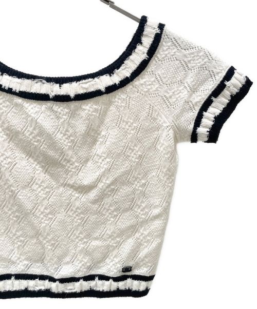 CHANEL（シャネル）CHANEL (シャネル) カシミヤ 半袖 ニット ホワイト×ブラック サイズ:36の古着・服飾アイテム
